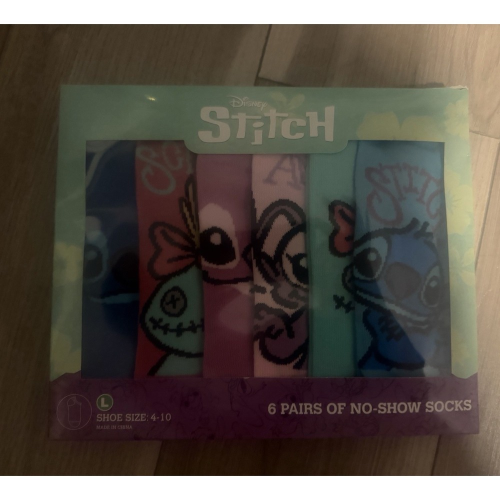 NEW Disney Stitch 6 Pack No Show Socks Size Large, 4-10 Box Set NEW